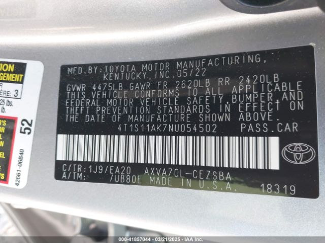 4T1S11AK7NU054502 Toyota CAMRY SE