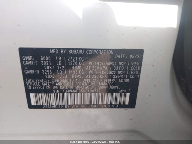 4S4WMARD5M3408777 Subaru Ascent Touring