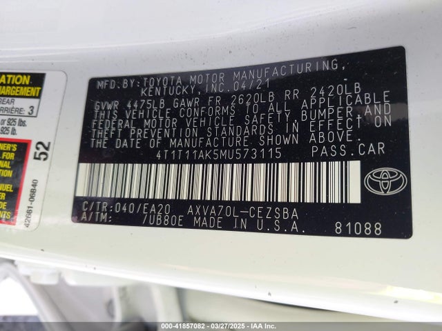 4T1T11AK5MU573115 Toyota CAMRY SE