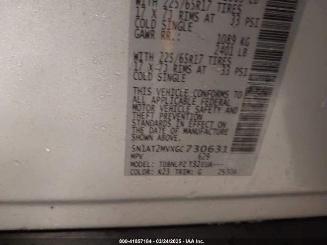5N1AT2MVXGC730631 Nissan Rogue S/sl/sv