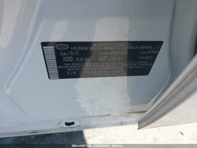 5NPEG4JA9NH135469 Hyundai SONATA SE