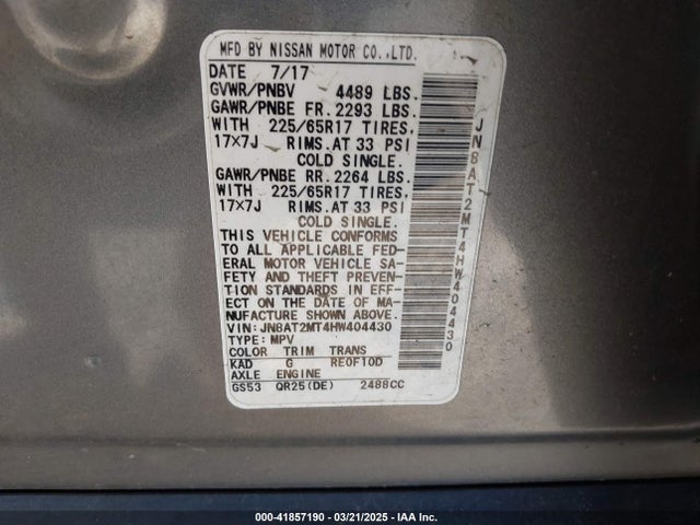 JN8AT2MT4HW404430 Nissan ROGUE SV
