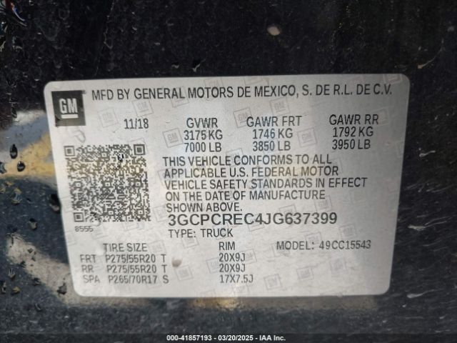 3GCPCREC4JG637399 Chevrolet Silverado 1500 1lt