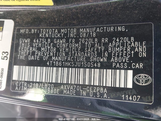 4T1B61HK5JU150548 Toyota CAMRY XSE