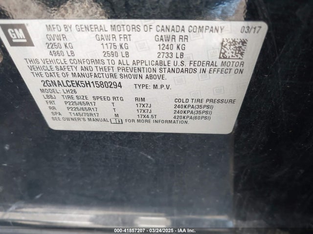 Chevrolet EQUINOX LT 2017 2GNALCEK5H1580294 Image 9