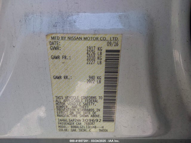 1N4AL3AP2HN309692 Nissan Altima 2.5 S