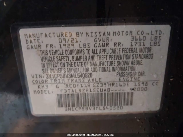 3N1CP5BV3ML540520 Nissan 2021