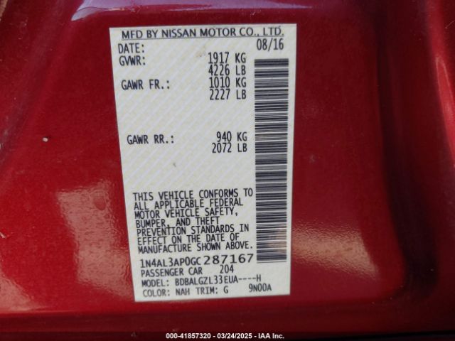 1N4AL3AP0GC287167 Nissan Altima 2.5 S