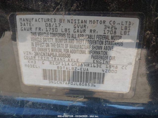 3N1CN7AP0JL808536 Nissan Versa 1.6 Sv