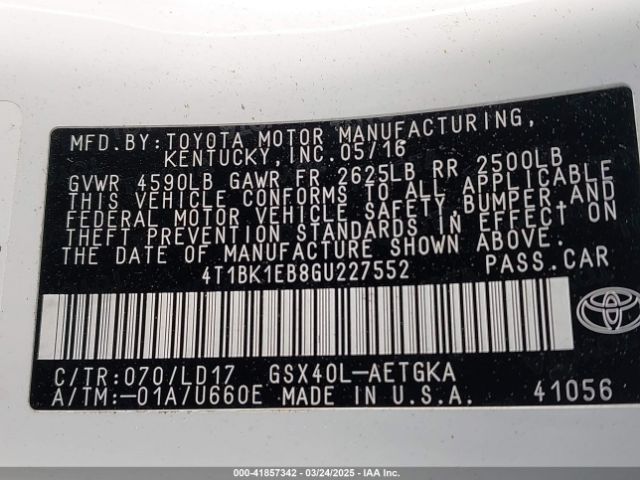 4T1BK1EB8GU227552 Toyota AVALON XLE