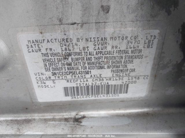 3N1CE2CP5EL431501 Nissan Versa Note Sv
