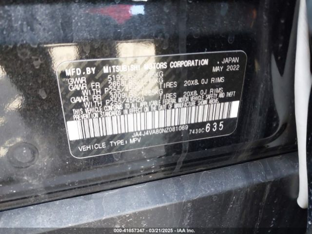 JA4J4VA80NZ081069 Mitsubishi Outlander Sel 2.5 S-awc/sel Launch Edition S-awc/sel Special Edition S-awc