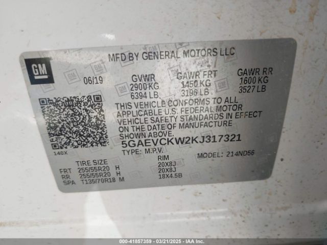5GAEVCKW2KJ317321 Buick Enclave Awd Avenir