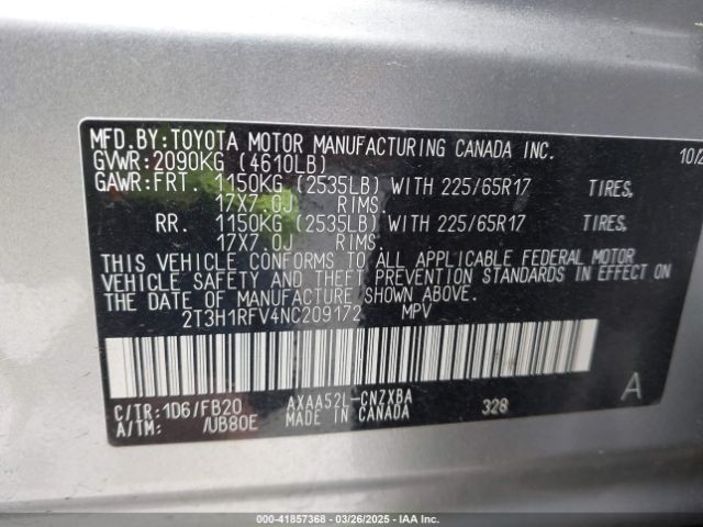 2T3H1RFV4NC209172 Toyota RAV4 LE