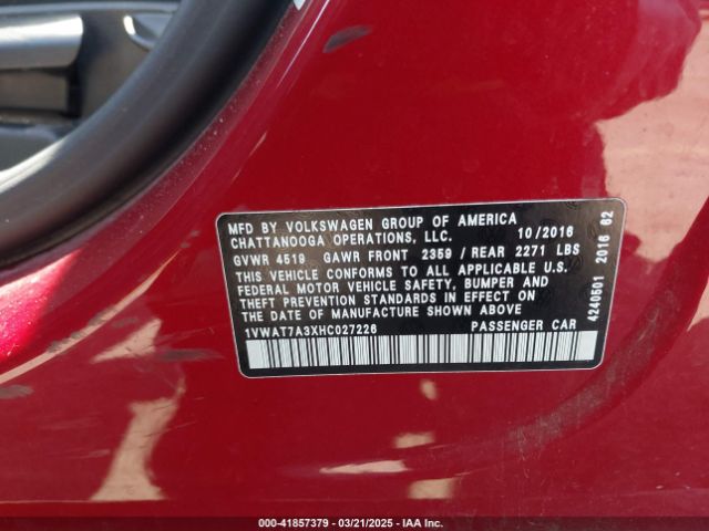 1VWAT7A3XHC027226 Volkswagen Passat 1.8t S
