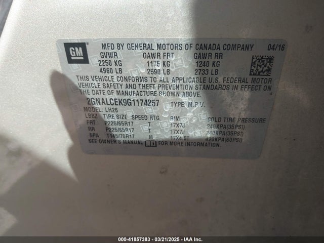 2GNALCEK9G1174257 Chevrolet EQUINOX LT