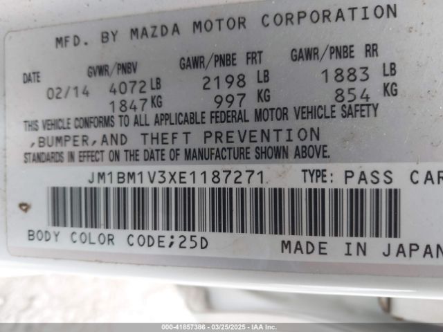 JM1BM1V3XE1187271 Mazda Mazda3 S Touring