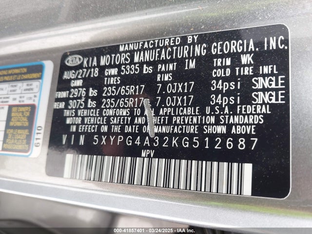 5XYPG4A32KG512687 KIA Sorento 2.4l Lx