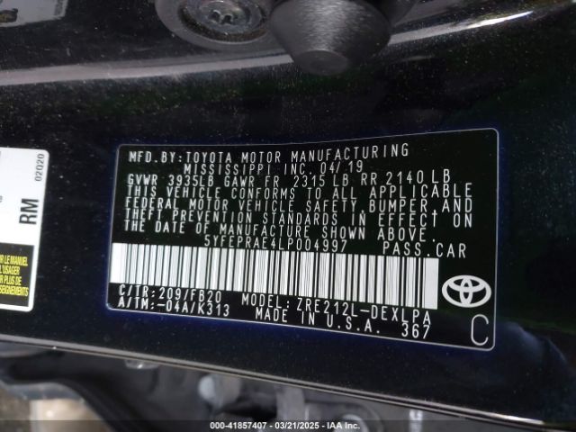 5YFEPRAE4LP004997 Toyota COROLLA LE