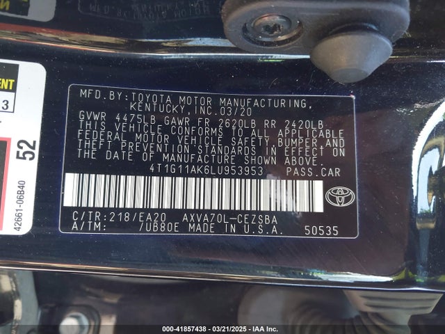 4T1G11AK6LU953953 Toyota CAMRY SE