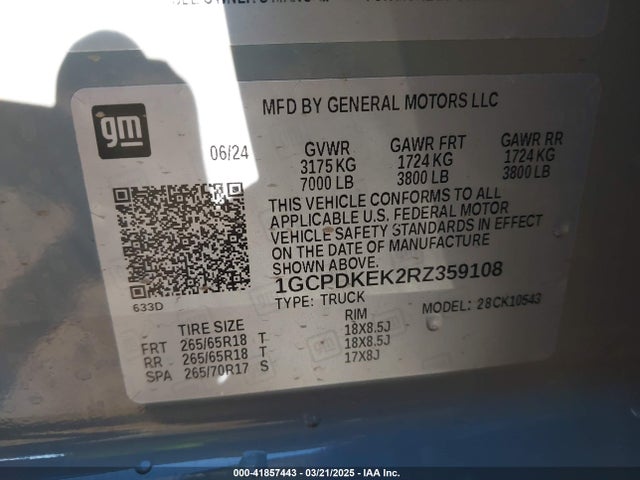 1GCPDKEK2RZ359108 Chevrolet Silverado 1500 4wd  Short Bed Lt With 2fl
