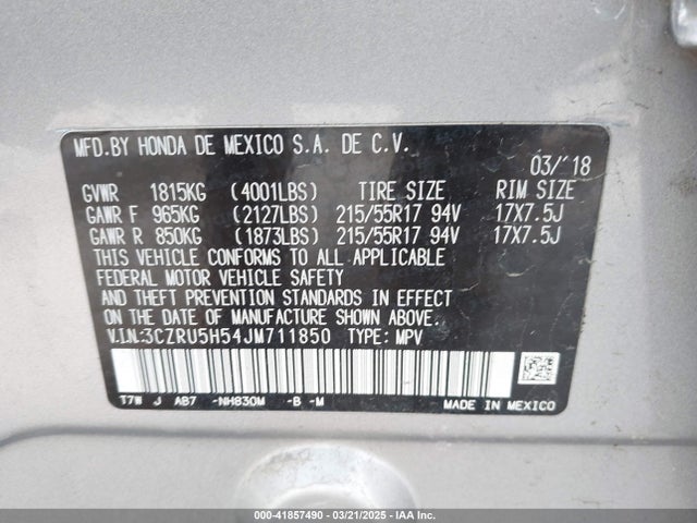 3CZRU5H54JM711850 Honda HR-V EX
