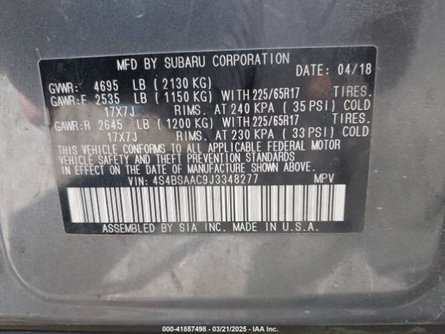 4S4BSAAC9J3348277 Subaru Outback 2.5i (cvt)
