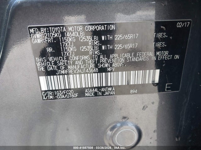 Toyota Rav4 Xle 2017 JTMRFREV2HJ143648 Image 9