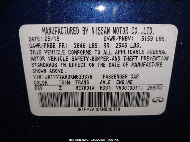 Продажа на аукционе авто 2019 Infiniti Q50 3.0t Red Sport 400, vin: JN1FV7AR0KM830378, номер лота: 41857516