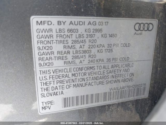WA1LAAF78HD050275 Audi Q7 3.0t Premium