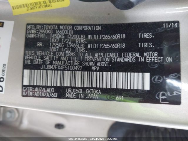 JTJBM7FX4F5100492 Lexus GX 460