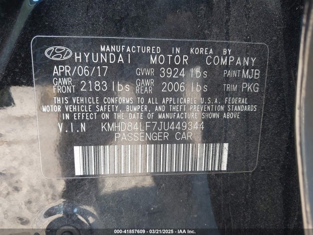 KMHD84LF7JU449344 Hyundai ELANTRA SEL