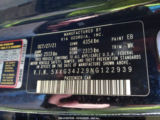 5XXG34J29NG122939 KIA K5 EX