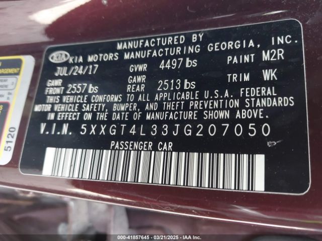 5XXGT4L33JG207050 KIA Optima Lx