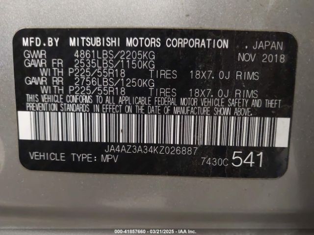 JA4AZ3A34KZ026887 Mitsubishi Outlander Sel
