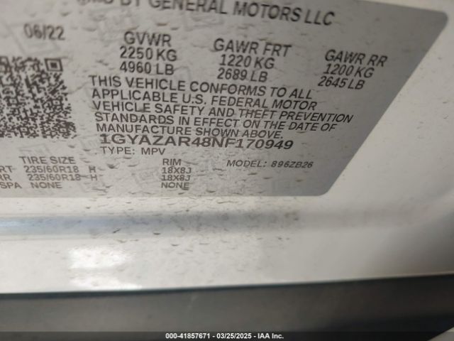 1GYAZAR48NF170949 Cadillac Xt4 Fwd Luxury