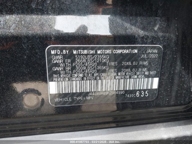 JA4J4VA89NZ084990 Mitsubishi Outlander Sel 2.5 S-awc/sel Launch Edition S-awc/sel Special Edition S-awc