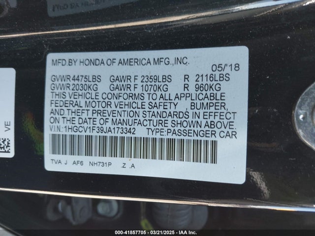 1HGCV1F39JA173342 Honda Accord Sport