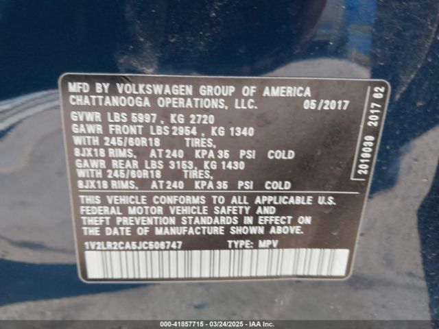 1V2LR2CA5JC506747 Volkswagen Atlas 3.6l V6 Se/3.6l V6 Se W/technology