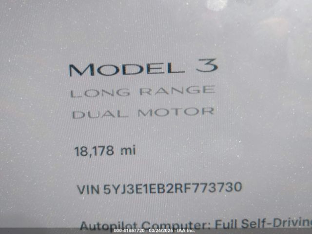 5YJ3E1EB2RF773730 Tesla Model 3 Long Range Dual Motor All-wheel Drive