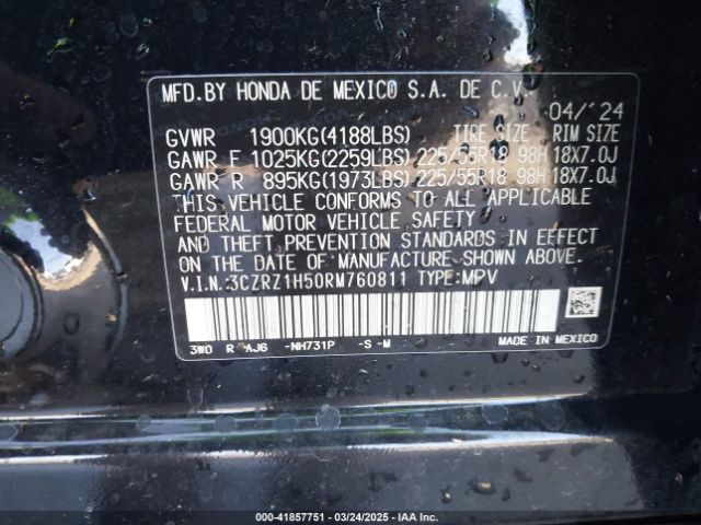 3CZRZ1H50RM760811 Honda Hr-v 2wd Sport/2wd Sport W/o Bsi