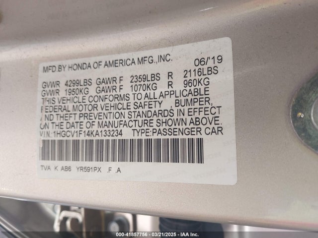 1HGCV1F14KA133234 Honda ACCORD LX