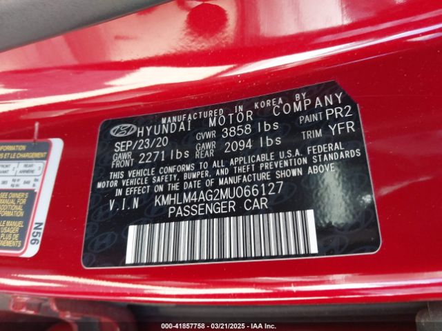 KMHLM4AG2MU066127 Hyundai ELANTRA SEL