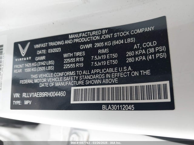 RLLV1AEB9RH004460 Vinfast 2024