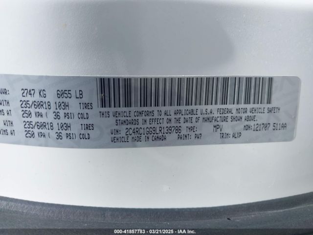 2C4RC1GG9LR139786 Chrysler Pacifica Limited