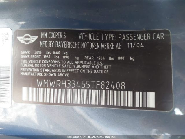 2005 MINI COOPER S WMWRH33455TF82408 Photo 8