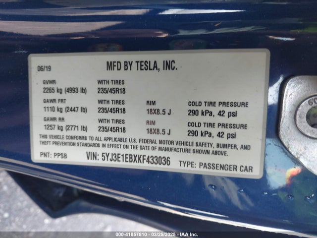 5YJ3E1EBXKF433036 Tesla 2019