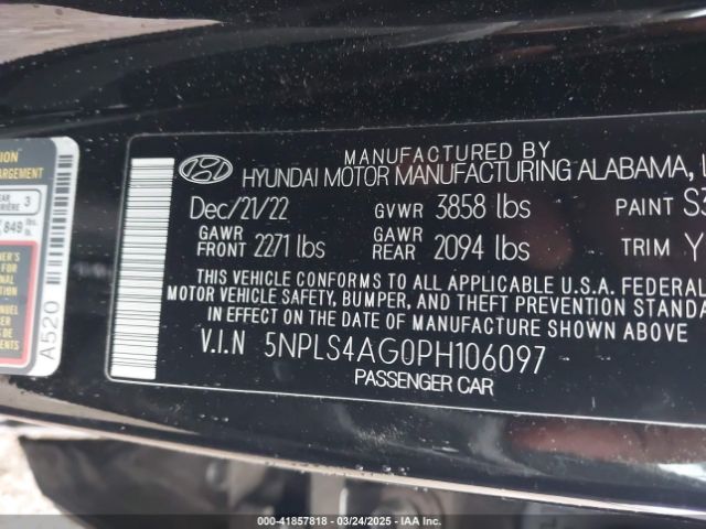 5NPLS4AG0PH106097 Hyundai ELANTRA SEL