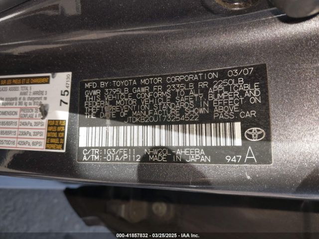 2007 TOYOTA PRIUS JTDKB20U173254522 Photo 8