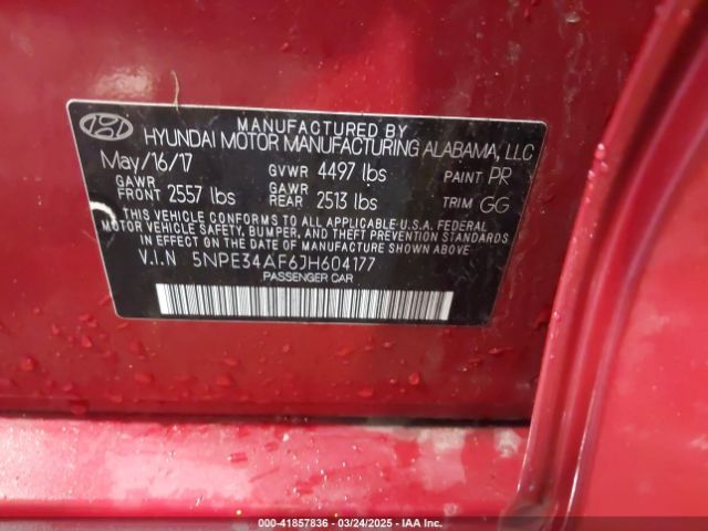 5NPE34AF6JH604177 Hyundai SONATA SEL